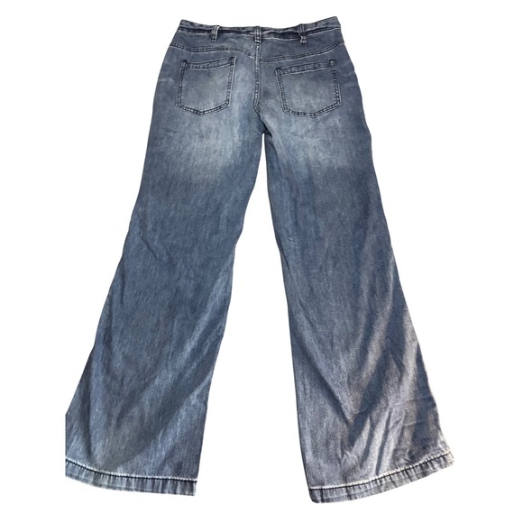 NEW Flamingals Wide Leg Denim Jeans Light Wash Cropped Length‎ Size M NWT - Picture 2 of 7